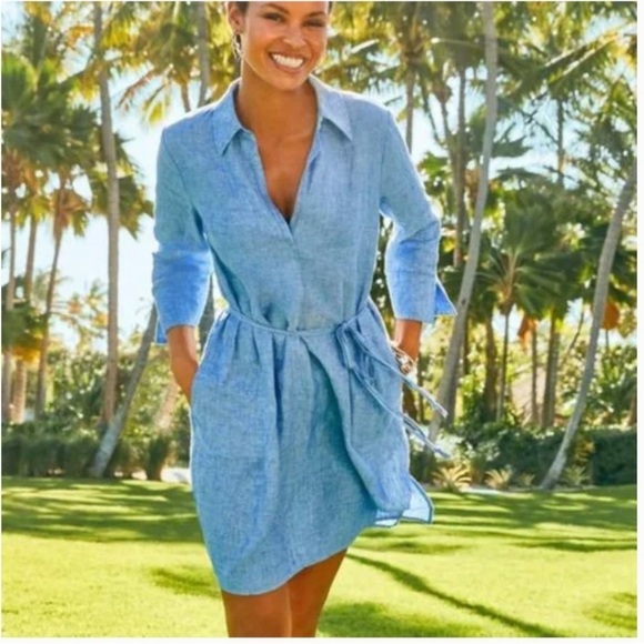 Lilly Pulitzer Dresses & Skirts - Lilly Pulitzer Pilar Tunic 3/4 Sleeve Linen Dress Beckon Blue Size Small